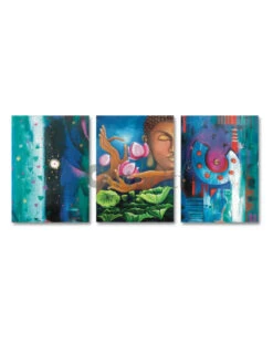 Modern Abstract Canvas Painting Buddha Set Of 3(Set Of 3 Ready To Hang Abstract Buddha Canvas Painting) -Artociti Sale Store modern abstract canvas painting buddha set of 3 wall decor 562