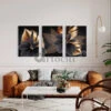 Modern Abstract Canvas Painting Golden Black Leaves Set Of 3(Modern Abstract Canvas Painting Golden Black Leaves And Flowers Art Prints Set Of 3 Giclee Prints Ready To Hang) -Artociti Sale Store modern abstract canvas painting golden black leaves set of 3 30x20 inch 541
