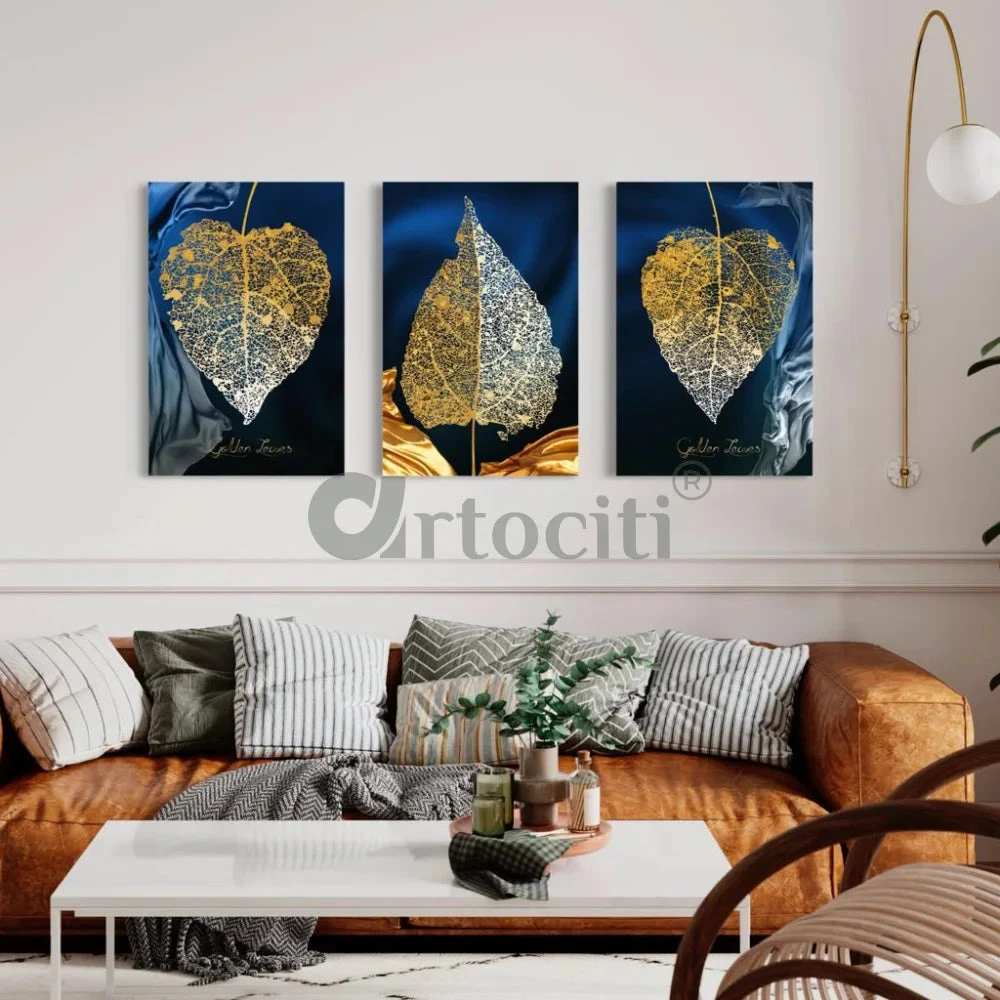 Modern Abstract Canvas Painting Peepal Leaves Set Of 3 Giclee Print(Modern Abstract Canvas Painting Set Of 3 High Quality Giclee Print Gallery Wrapped Ready To Hang) 3 Modern Abstract Canvas Painting Peepal Leaves Set Of 3 Giclee Print(Modern Abstract Canvas Painting Set Of 3 High Quality Giclee Print Gallery Wrapped Ready To Hang)