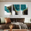 Modern Abstract Canvas Painting Teal And Black Set Of 3(Modern Abstract Canvas Painting Teal And Black Set Of 3) -Artociti Sale Store modern abstract canvas painting teal and black set of 3 24x16 inches 179