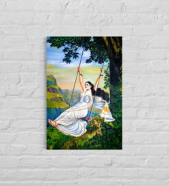 Mohini On A Swing By Raja Ravi Varma Canvas Painting(Mohini On A Swing By Raja Ravi Varma Famous Canvas Painting)