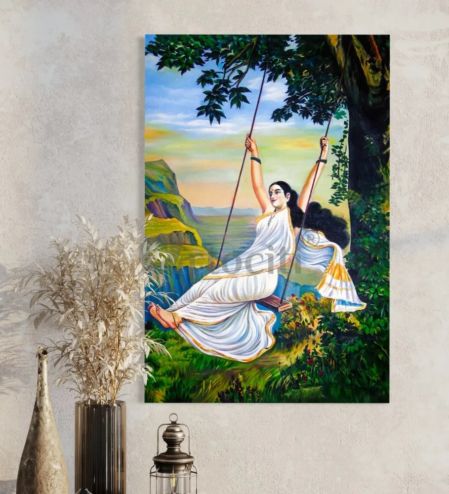 Mohini On A Swing By Raja Ravi Varma Canvas Painting(Mohini On A Swing By Raja Ravi Varma Famous Canvas Painting) 4 Mohini On A Swing By Raja Ravi Varma Canvas Painting(Mohini On A Swing By Raja Ravi Varma Famous Canvas Painting) - Image 2
