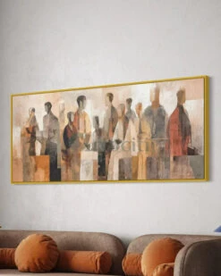 Multi-Figure Design Modern Abstract Canvas Painting(Multi Figure Design Modern Abstract Canvas Painting) -Artociti Sale Store multi figure design modern abstract canvas painting 72x30 inches floating frame golden 419