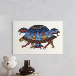 Multicolor Gond Art Turtle Canvas Giclee Print(Mesmerizing Multicolor Gond Art Turtle Canvas Vibrant 380 Gsm Prints In 24x16 And 30x20 Inches) -Artociti Sale Store multicolor gond art turtle canvas giclee print 30x20 inches 565