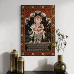 Multicolored God Ganesh Orissa Pattachitra Mandala Canvas Print(Multicolored God Ganesh Orissa Pattachitra Mandala Canvas Print Elevate Your Space With Spiritual Artistry)
