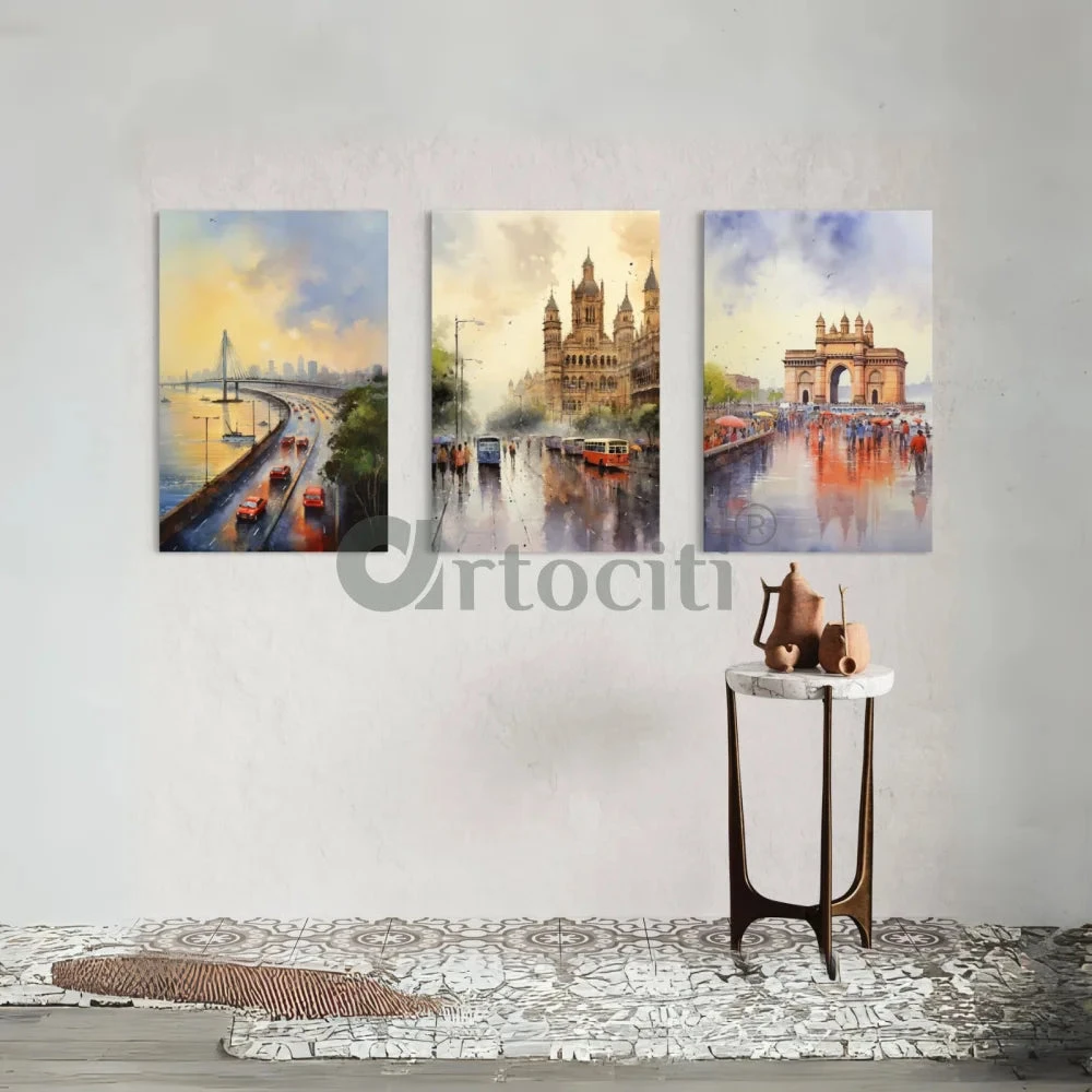 Mumbai Cityscape Watercolor Canvas Set World Famous Cities(Mumbai Cityscape Watercolor Canvas Set 24x16 And 30x20 Inches Ready To Hang) 3 Mumbai Cityscape Watercolor Canvas Set World Famous Cities(Mumbai Cityscape Watercolor Canvas Set 24x16 And 30x20 Inches Ready To Hang)