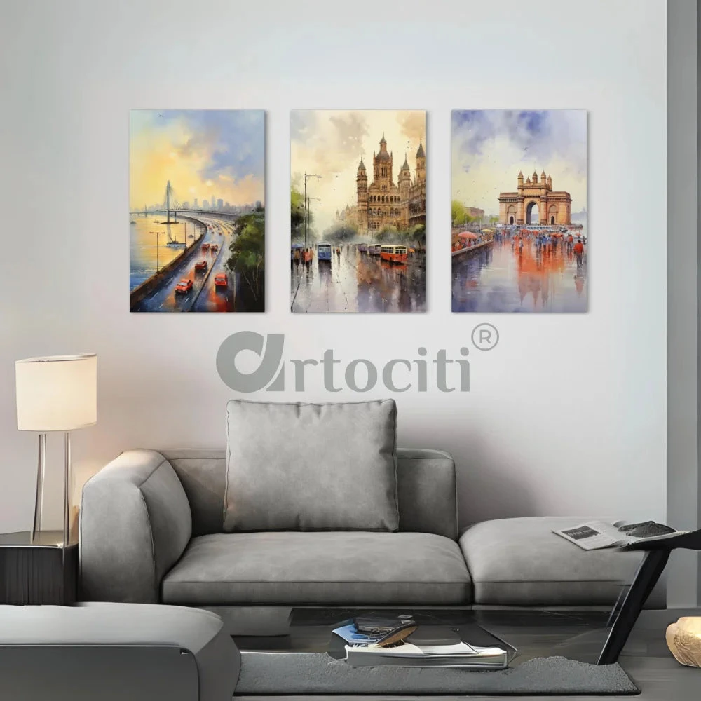 Mumbai Cityscape Watercolor Canvas Set World Famous Cities(Mumbai Cityscape Watercolor Canvas Set 24x16 And 30x20 Inches Ready To Hang) 4 Mumbai Cityscape Watercolor Canvas Set World Famous Cities(Mumbai Cityscape Watercolor Canvas Set 24x16 And 30x20 Inches Ready To Hang) - Image 2