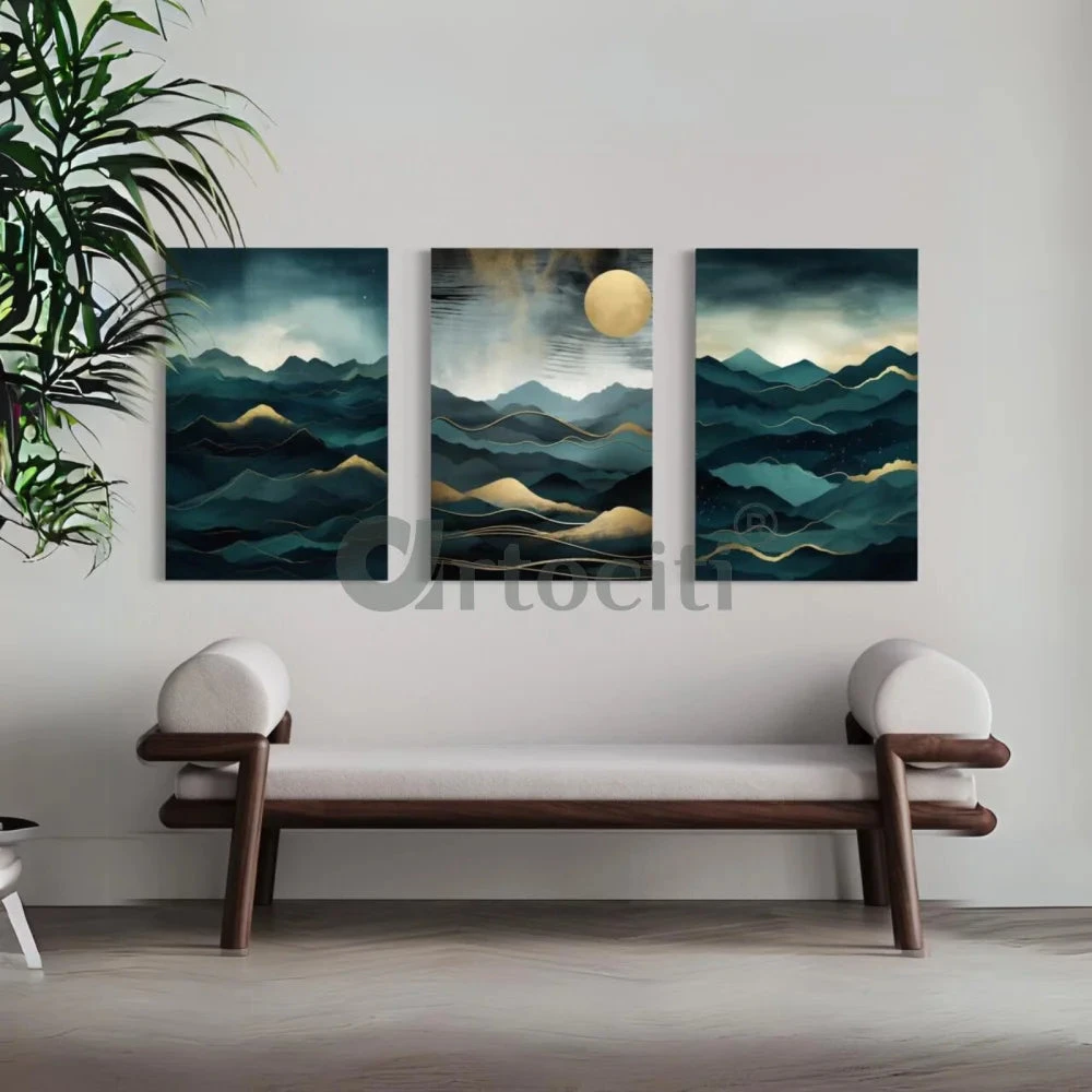 Mystic Mountain Sunrise: Set Of 3 Abstract Canvas Paintings(Mystic Mountain Sunrise Set Of 3 Abstract Canvas Paintings Ready To Hang) 3 Mystic Mountain Sunrise: Set Of 3 Abstract Canvas Paintings(Mystic Mountain Sunrise Set Of 3 Abstract Canvas Paintings Ready To Hang)