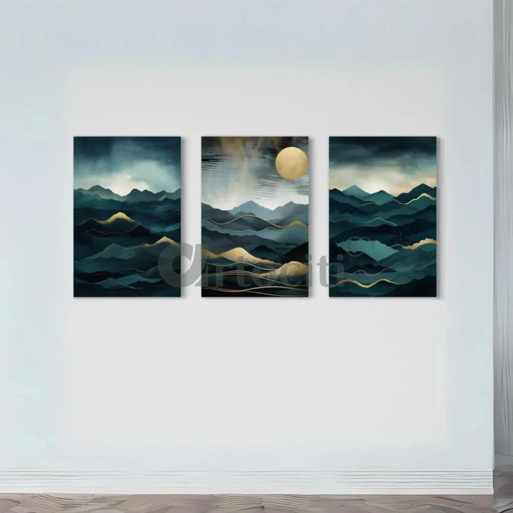 Mystic Mountain Sunrise: Set Of 3 Abstract Canvas Paintings(Mystic Mountain Sunrise Set Of 3 Abstract Canvas Paintings Ready To Hang) 5 Mystic Mountain Sunrise: Set Of 3 Abstract Canvas Paintings(Mystic Mountain Sunrise Set Of 3 Abstract Canvas Paintings Ready To Hang) - Image 3