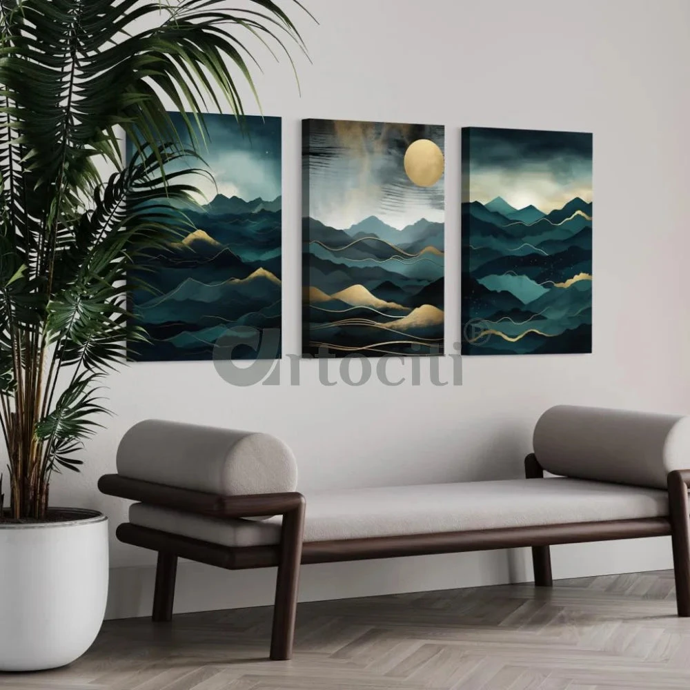 Mystic Mountain Sunrise: Set Of 3 Abstract Canvas Paintings(Mystic Mountain Sunrise Set Of 3 Abstract Canvas Paintings Ready To Hang) 4 Mystic Mountain Sunrise: Set Of 3 Abstract Canvas Paintings(Mystic Mountain Sunrise Set Of 3 Abstract Canvas Paintings Ready To Hang) - Image 2