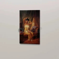 Nair Lady Adorning Her Hair By Raja Ravi Varma Famous Canvas Painting(Nair Lady Adorning Her Hair By Raja Ravi Varma Famous Canvas Painting) -Artociti Sale Store nair lady adorning her hair by raja ravi varma famous canvas painting 204