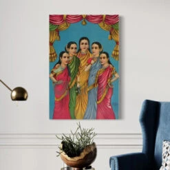 Panchakanya Painting By Raja Ravi Varma Famous Canvas Painting(Panchakanya Mandodari Kunti Tara Ahalya And Draupadi By Raja Ravi Varma Famous Canvas Painting) -Artociti Sale Store panchakanya painting by raja ravi varma famous canvas 18x12 inch 696
