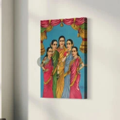 Panchakanya Painting By Raja Ravi Varma Famous Canvas Painting(Panchakanya Mandodari Kunti Tara Ahalya And Draupadi By Raja Ravi Varma Famous Canvas Painting) -Artociti Sale Store panchakanya painting by raja ravi varma famous canvas 30x20 inch 838