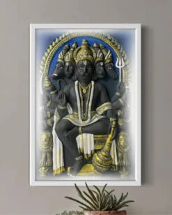 Panchmukhi Hanuman 3D Relief Mural Wall Art In 3 Sizes(Standing Posture Panchmukhi Hanuman Relief Mural) -Artociti Sale Store panchmukhi hanuman 3d relief mural wall art in 3 sizes 18x12 inch multi frame with led white 825