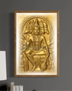 Panchmukhi Hanuman 3D Relief Mural Wall Art In 3 Sizes(Standing Posture Panchmukhi Hanuman Relief Mural) -Artociti Sale Store panchmukhi hanuman 3d relief mural wall art in 3 sizes 18x12 inch temple bronze frame with led walnut 396