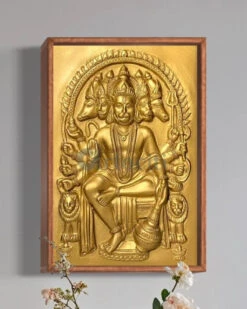 Panchmukhi Hanuman 3D Relief Mural Wall Art In 3 Sizes(Standing Posture Panchmukhi Hanuman Relief Mural) -Artociti Sale Store panchmukhi hanuman 3d relief mural wall art in 3 sizes 18x12 inch temple bronze wooden frame 202
