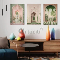 Pichwai Inspired Fort Palace Trio In Pastel Hues Set Of 3(Pichwai Inspired Fort Palace Trio 2 Sizes Set Of 3 Ready To Hang) 11 Pichwai Inspired Fort Palace Trio In Pastel Hues Set Of 3(Pichwai Inspired Fort Palace Trio 2 Sizes Set Of 3 Ready To Hang) -Artociti Sale Store pichwai inspired fort palace trio in pastel hues set of 3 painting 933