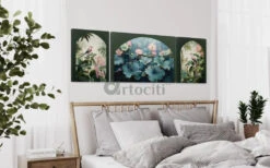 Pichwai Jungle Trio Canvas Set Of 3(Copy Of Indian Colourful Krishna Pichwai Wall Painting Set Of 3 High Quality Giclee Print Ready To Hang) -Artociti Sale Store pichwai jungle trio canvas set of 3 painting 471