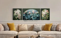 Pichwai Jungle Trio Canvas Set Of 3(Copy Of Indian Colourful Krishna Pichwai Wall Painting Set Of 3 High Quality Giclee Print Ready To Hang) -Artociti Sale Store pichwai jungle trio canvas set of 3 painting 997