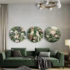 Pichwai Jungle Trio - Lotus & Bird Canvas Giclee Print (Set Of 3)(Pichwai Jungle Trio Round Set Of 3 Lotus Flower And Bird Duet Canvas Giclee Prints Canvas Wall Plates Round Canvas Wall Art) -Artociti Sale Store pichwai jungle trio lotus bird canvas giclee print set of 3 32x32 inch 165