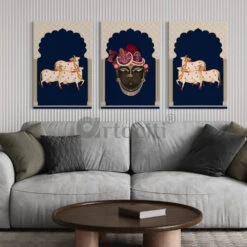 Pichwai Shrinath Ji Canvas Set With Cows And Elegance(Indianara Set Of 3 Shreenathji In Gokul With Cows Pichwai In Canvas Giclee Print) 15 Pichwai Shrinath Ji Canvas Set With Cows And Elegance(Indianara Set Of 3 Shreenathji In Gokul With Cows Pichwai In Canvas Giclee Print) -Artociti Sale Store pichwai shrinath ji canvas set with cows and elegance painting 175