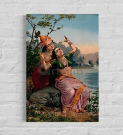 Radha And Madhav By Raja Ravi Varma Famous Canvas Painting(Copy Of Goddess Lakshmi On Her Lotus By Raja Ravi Varma Famous Canvas Painting)