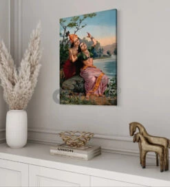 Radha And Madhav By Raja Ravi Varma Famous Canvas Painting(Copy Of Goddess Lakshmi On Her Lotus By Raja Ravi Varma Famous Canvas Painting) -Artociti Sale Store radha and madhav by raja ravi varma famous canvas painting verma 709