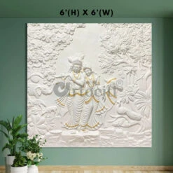 Radha Krishna 3D Elevation Sculpture Relief Mural Wall Art | Multiple Size Available(Radha Krishna 3d Elevation Sculpture Relief Mural Wall Art Multiple Size Available) -Artociti Sale Store radha krishna 3d elevation sculpture relief mural wall art multiple size available 6 h x6 w feet white with golden highlights 908
