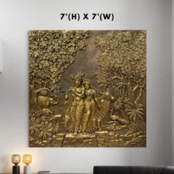 Radha Krishna 3D Elevation Sculpture Relief Mural Wall Art | Multiple Size Available(Radha Krishna 3d Elevation Sculpture Relief Mural Wall Art Multiple Size Available) -Artociti Sale Store radha krishna 3d elevation sculpture relief mural wall art multiple size available 7 h x7 w feet gold 491