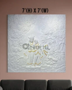 Radha Krishna 3D Elevation Sculpture Relief Mural Wall Art | Multiple Size Available(Radha Krishna 3d Elevation Sculpture Relief Mural Wall Art Multiple Size Available) -Artociti Sale Store radha krishna 3d elevation sculpture relief mural wall art multiple size available 7 h x7 w feet white with golden highlights 938