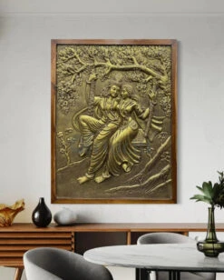 Radha Krishna 3D Relief Mural Wall Art(Radha Krishna Wall Relief Mural Golden) -Artociti Sale Store radha krishna 3d relief mural wall art 4x3 feet golden framed 695