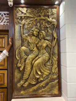 Radha Krishna 3D Relief Mural Wall Art(Radha Krishna Wall Relief Mural Golden) -Artociti Sale Store radha krishna 3d relief mural wall art 6x3 feet golden framed 376