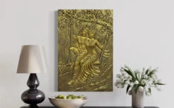 Radha Krishna 3D Relief Mural Wall Art(Radha Krishna Wall Relief Mural Golden) -Artociti Sale Store radha krishna 3d relief mural wall art 759