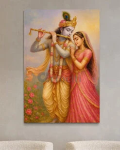 Radha Krishna Divine Love | Romantic Flute Scene Canvas Painting | Indian Ethnic(Radha Krishna Divine Love Romantic Flute Scene Canvas Painting Indian Ethnic) -Artociti Sale Store radha krishna divine love romantic flute scene canvas painting indian ethnic 30x20 inch 978