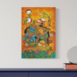Radha Krishna Enchanting Kerala Mural Canvas Giclee Print(Radhakrishna Enchanting Kerala Mural Canvas Giclee Print)