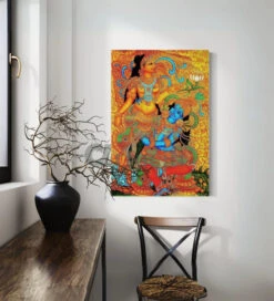 Radha Krishna Kerala Mural Canvas Print(Radha Krishna Kerala Mural Canvas Print Elevate Your Space With Spiritual Elegance)