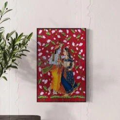 Radha Krishna Pichwai Painting Canvas Giclee Print(Radha Krishna Pichwai Painting Canvas Giclee Print Divine Harmon) -Artociti Sale Store radha krishna pichwai painting canvas giclee print red 24x16 inch 510