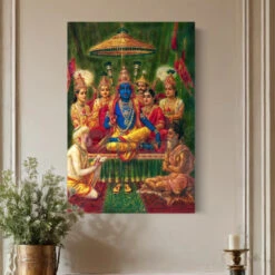 Rajyabhishek Of Lord Rama By Raja Ravi Varma Famous Canvas Painting(Rajyabhishiek Coronation Of Lord Rama As The King Of Ayodhya By Raja Ravi Varma Famous Canvas Painting)