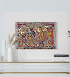 Ram Janki Madhubani Painting Canvas Giclee Print(Illuminate Your Space With Matte Ram Janki Darbar Madhubani Painting Exquisite Canvas Giclee Print In 24x16 30x20 Inches) -Artociti Sale Store ram janki madhubani painting canvas giclee print 30x20 inches 470