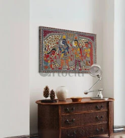 Ram Janki Madhubani Painting Canvas Giclee Print(Illuminate Your Space With Matte Ram Janki Darbar Madhubani Painting Exquisite Canvas Giclee Print In 24x16 30x20 Inches) -Artociti Sale Store ram janki madhubani painting canvas giclee print 481