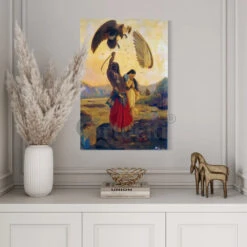 Ravana Slaughtering Jatayu By Raja Ravi Varma Famous Canvas Painting(Ravana Slaughtering Jatayu The Vulture By Raja Ravi Varma Famous Canvas Painting) -Artociti Sale Store ravana slaughtering jatayu by raja ravi varma famous canvas painting 24x16 inches yellowish verma 877