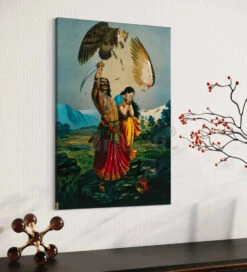 Ravana Slaughtering Jatayu By Raja Ravi Varma Famous Canvas Painting(Ravana Slaughtering Jatayu The Vulture By Raja Ravi Varma Famous Canvas Painting) -Artociti Sale Store ravana slaughtering jatayu by raja ravi varma famous canvas painting 30x20 inches multicolor verma 247