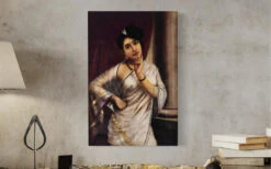 Reverie By Raja Ravi Varma Famous Canvas Painting(Reverie By Raja Ravi Varma Famous Canvas Painting) -Artociti Sale Store reverie by raja ravi varma famous canvas painting 24x16 inch 394