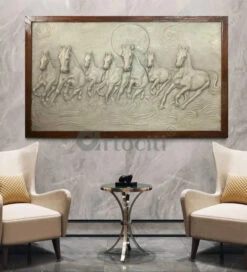 Right Moving 5X3 Feet 7 Horse 3D Relief Mural Wall Art(5x3 Feet 7 Horse 3d Relief Mural Wall Art Ready To Hang) -Artociti Sale Store right moving 5x3 feet 7 horse 3d relief mural wall art antique white 3x5 framed 515