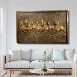Right Moving 5X3 Feet 7 Horse 3D Relief Mural Wall Art(5x3 Feet 7 Horse 3d Relief Mural Wall Art Ready To Hang) -Artociti Sale Store right moving 5x3 feet 7 horse 3d relief mural wall art bronze 3x5 framed 311
