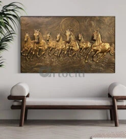 Right Moving 5X3 Feet 7 Horse 3D Relief Mural Wall Art(5x3 Feet 7 Horse 3d Relief Mural Wall Art Ready To Hang)