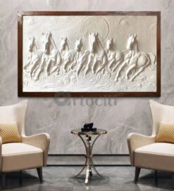 Right Moving 5X3 Feet 7 Horse 3D Relief Mural Wall Art(5x3 Feet 7 Horse 3d Relief Mural Wall Art Ready To Hang) -Artociti Sale Store right moving 5x3 feet 7 horse 3d relief mural wall art white 3x5 framed 554