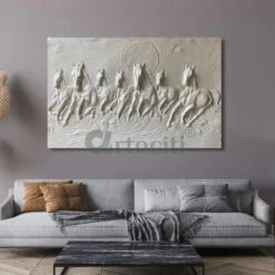 Right Moving 5X3 Feet 7 Horse 3D Relief Mural Wall Art(5x3 Feet 7 Horse 3d Relief Mural Wall Art Ready To Hang) -Artociti Sale Store right moving 5x3 feet 7 horse 3d relief mural wall art white 3x5 unframed ready to hang 185