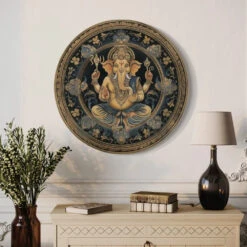 Round Ganesha Canvas Giclee Print: Round Canvas Wall Art(Round Ganesha Canvas Giclee Print Round Canvas Wall Art)