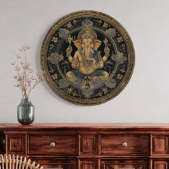Round Ganesha Canvas Giclee Print: Round Canvas Wall Art(Round Ganesha Canvas Giclee Print Round Canvas Wall Art) -Artociti Sale Store round ganesha canvas giclee print wall art 20x20 inch 274